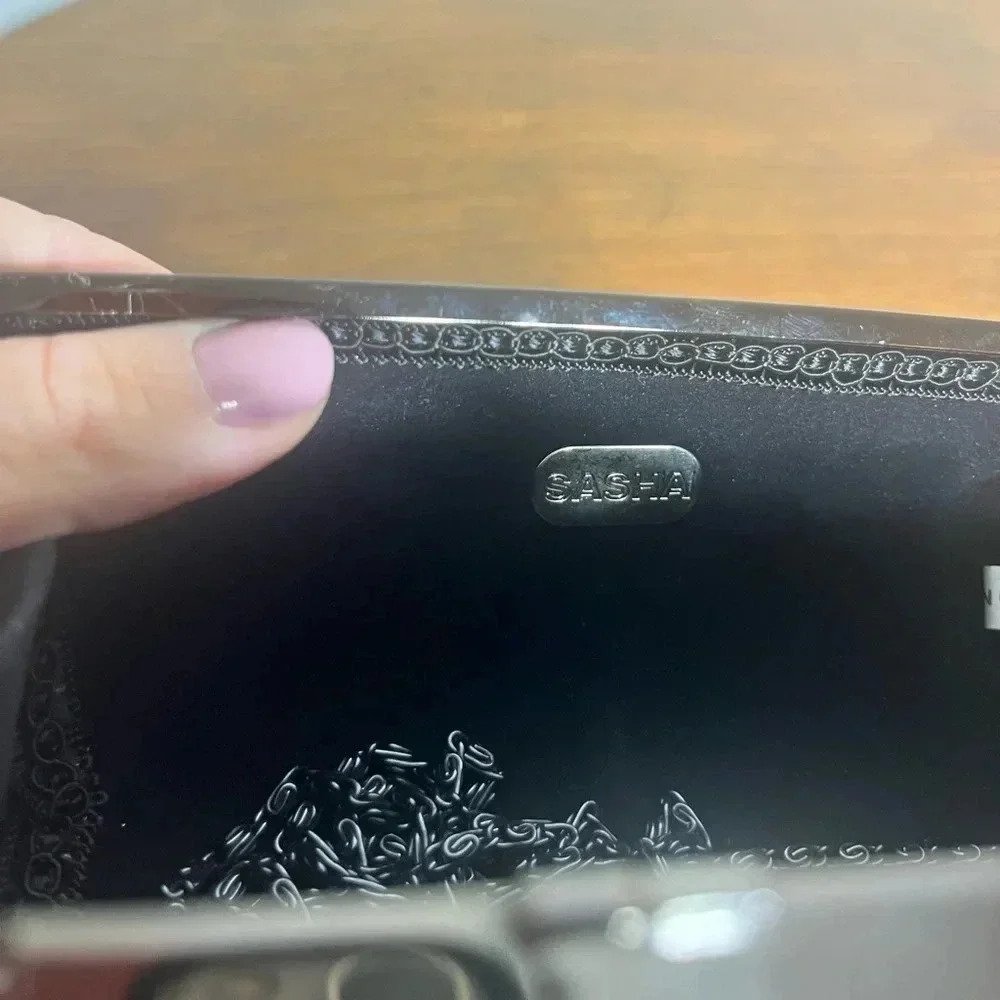 🌜 Sasha Black Satin and Rhinestone Evening Bag‎ - Picture 6 of 13
